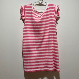 Pink and white striped top with frilly sleeves